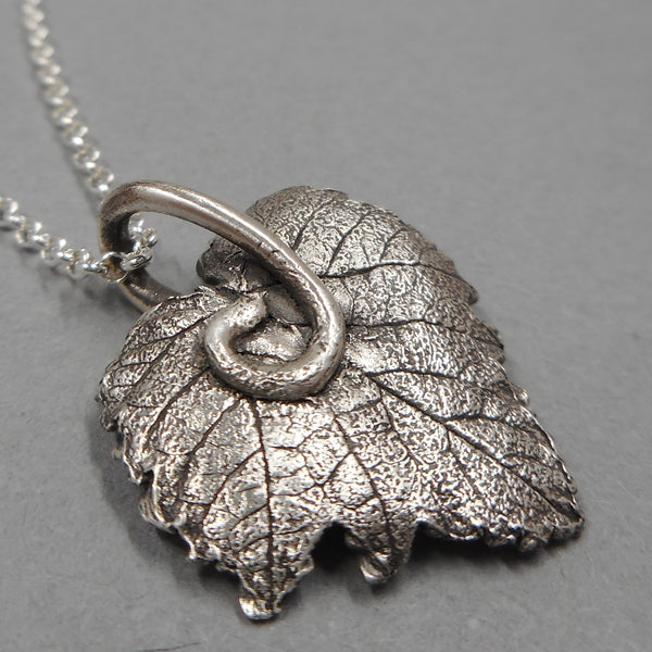 Grape Leaf Pendant in Fine Silver