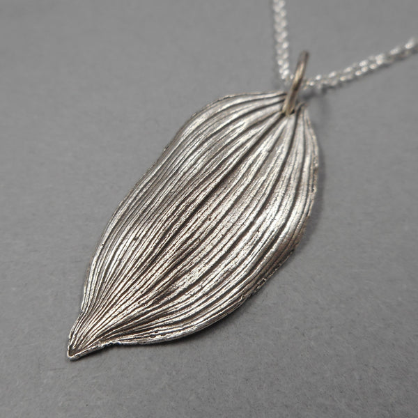 Solomon's Seal Leaf Pendant in Fine Silver