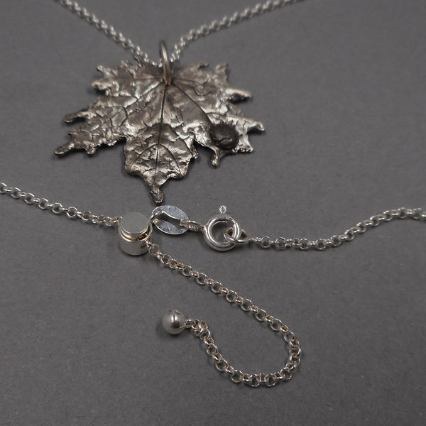Maple Leaf Pendant with Ladybug in Fine Silver