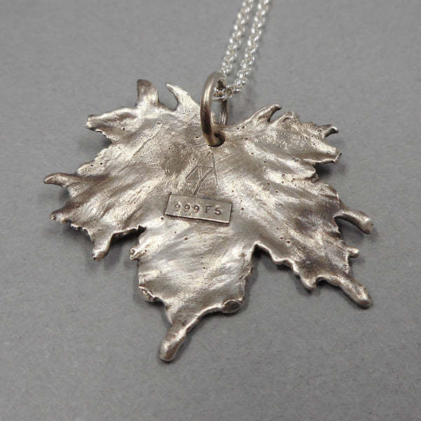 Maple Leaf Pendant with Ladybug in Fine Silver