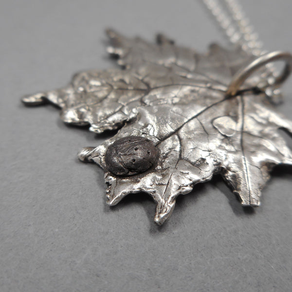 Maple Leaf Pendant with Ladybug in Fine Silver