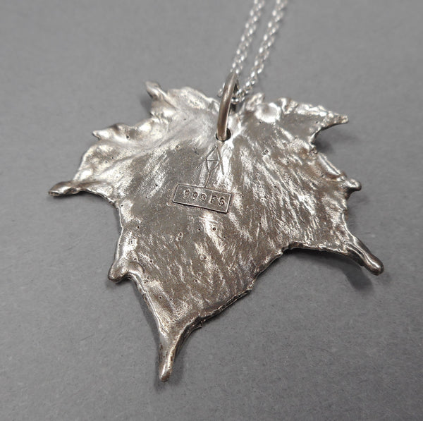 Maple Leaf Pendant in Fine Silver