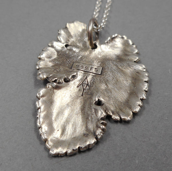 Mulberry Leaf Pendant in Fine Silver