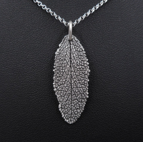 Sage Leaf Pendant in Fine Silver