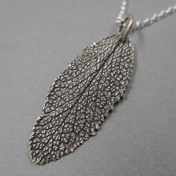 Sage Leaf Pendant in Fine Silver