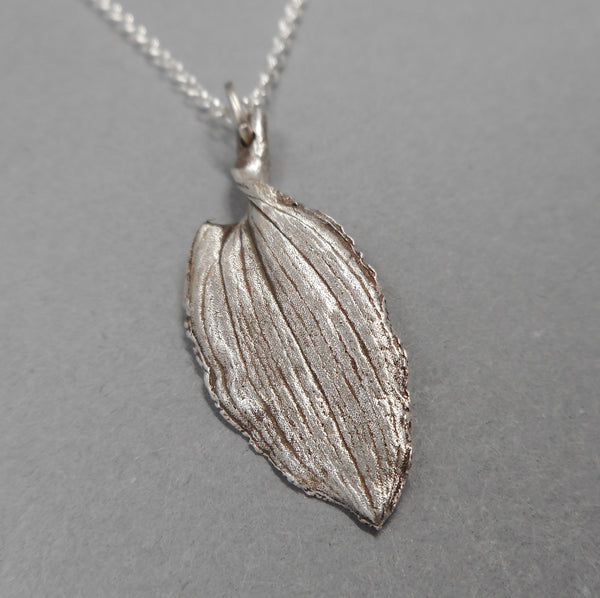 Peruvian Lily Leaf Pendant in Fine Silver