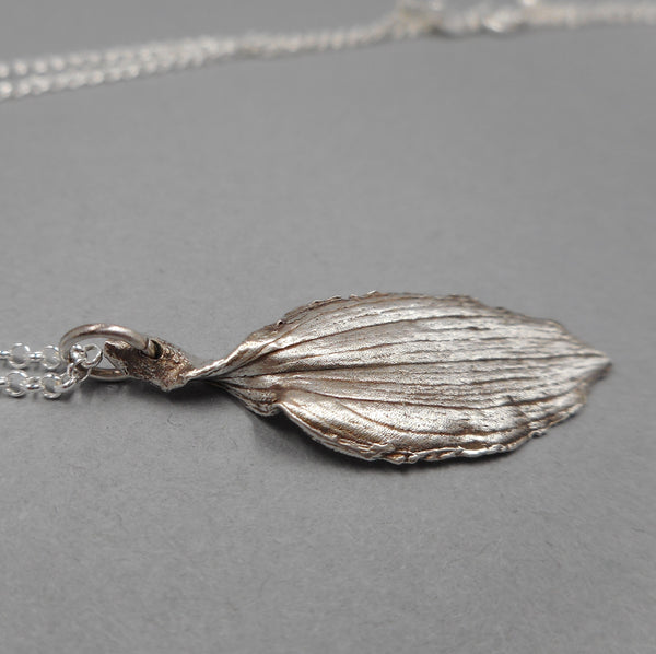 Peruvian Lily Leaf Pendant in Fine Silver