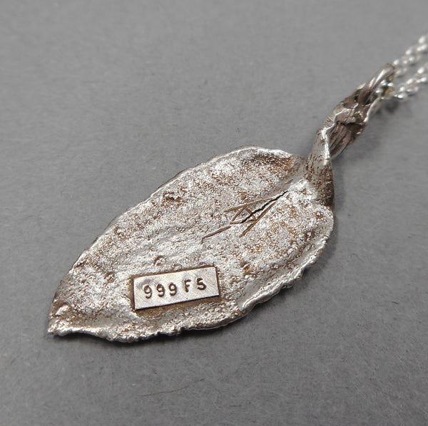 Peruvian Lily Leaf Pendant in Fine Silver