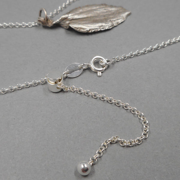 Peruvian Lily Leaf Pendant in Fine Silver