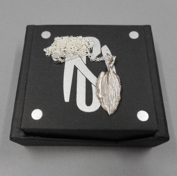 Peruvian Lily Leaf Pendant in Fine Silver