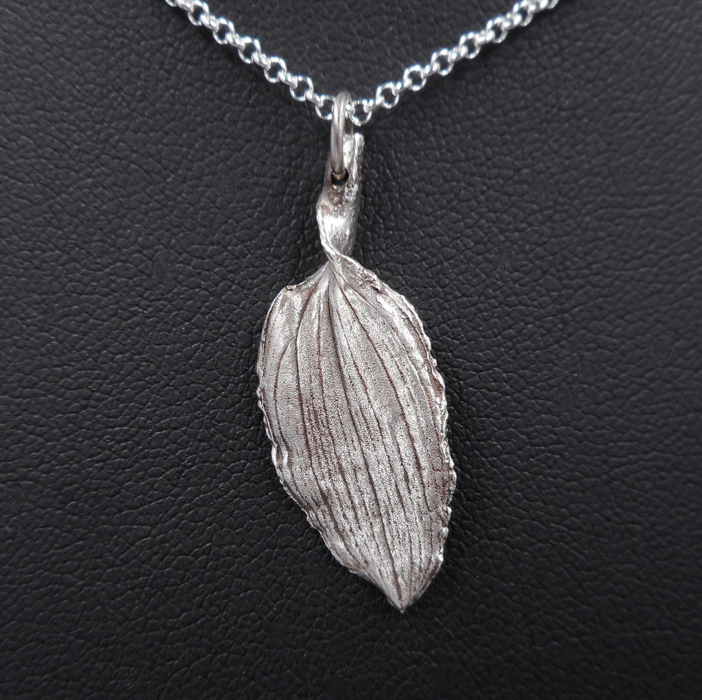 Peruvian Lily Leaf Pendant in Fine Silver