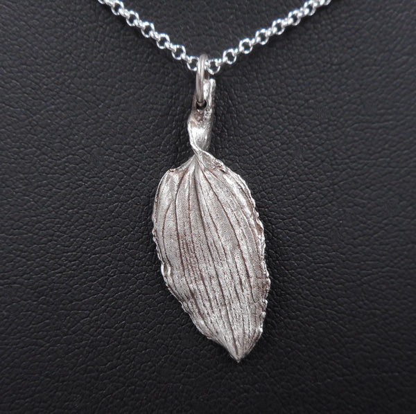 Peruvian Lily Leaf Pendant in Fine Silver