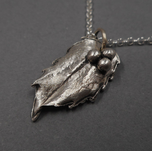 Holly Leaf Pendant in Fine Silver