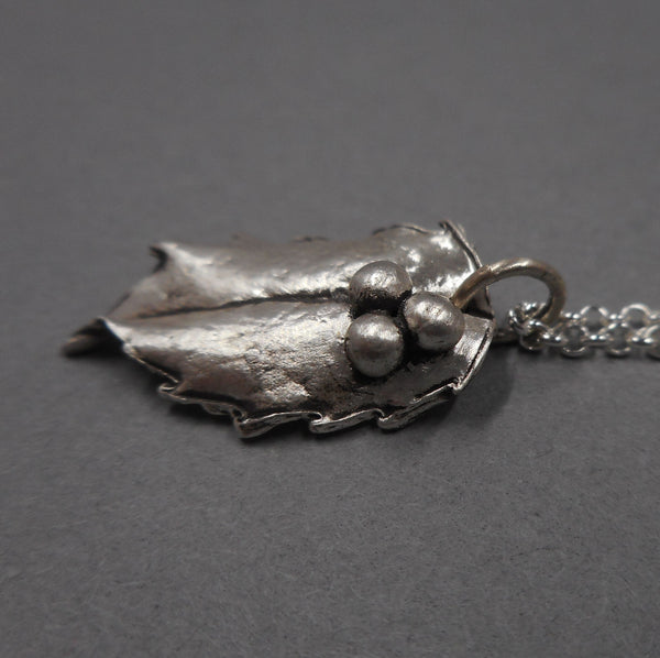 Holly Leaf Pendant in Fine Silver