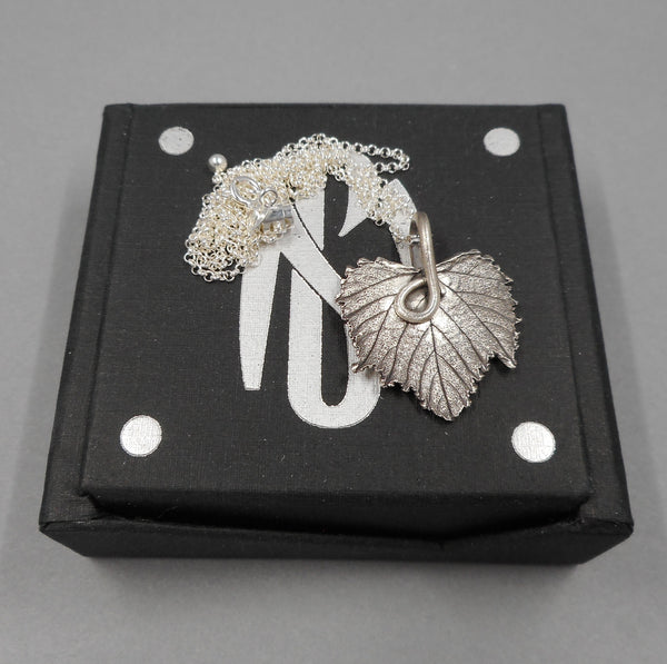 Grape Leaf Pendant in Fine Silver