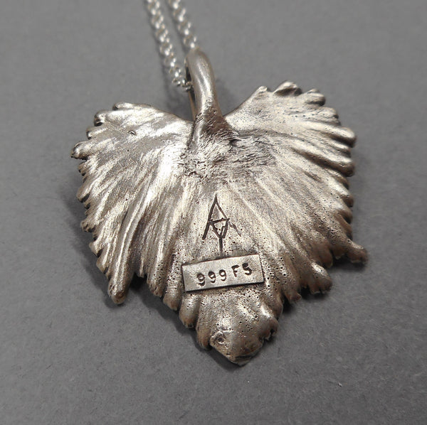 Grape Leaf Pendant in Fine Silver