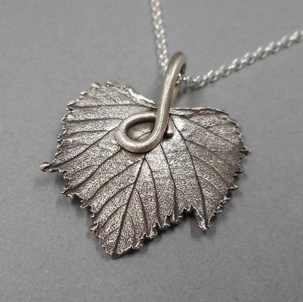 Grape Leaf Pendant in Fine Silver