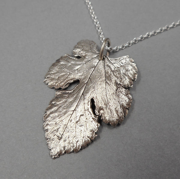 Mulberry Leaf Pendant in Fine Silver