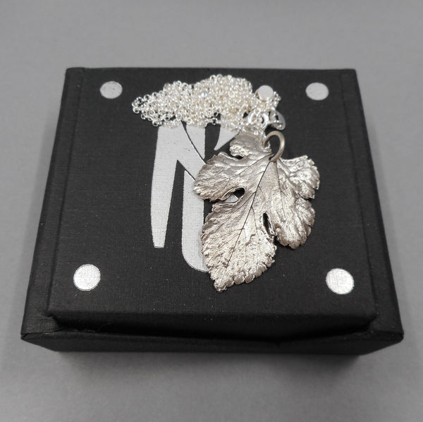Mulberry Leaf Pendant in Fine Silver