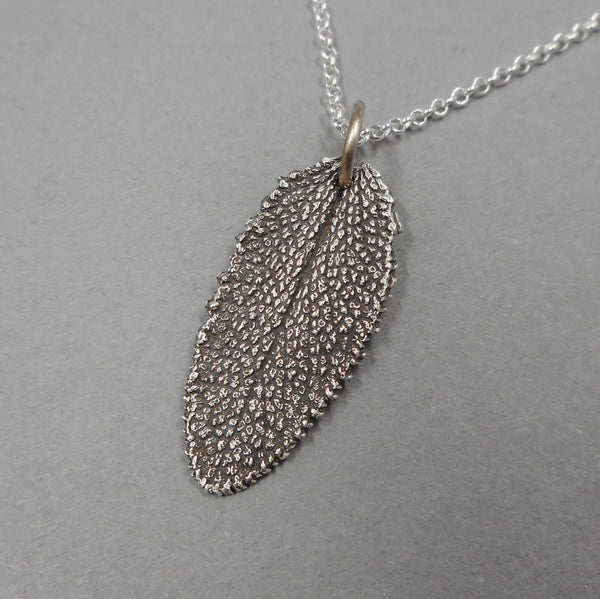 Sage Leaf Pendant in Fine Silver