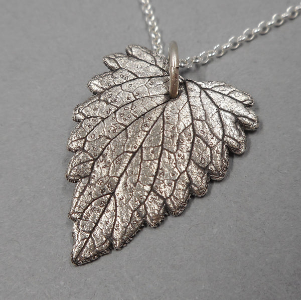 Catnip Leaf Pendant in Fine Silver