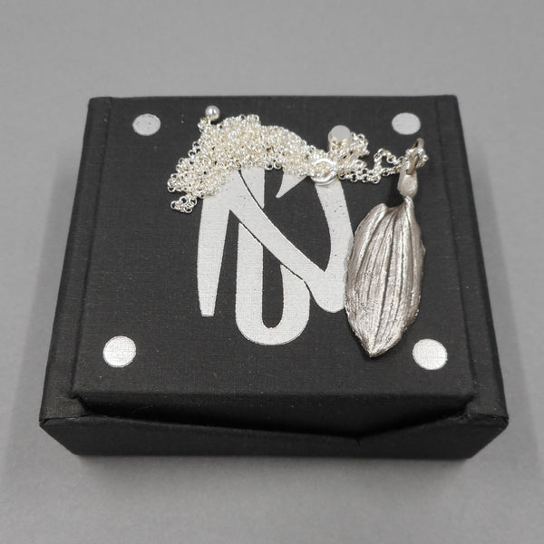 Peruvian Lily Leaf Pendant in Fine Silver