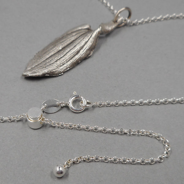 Peruvian Lily Leaf Pendant in Fine Silver