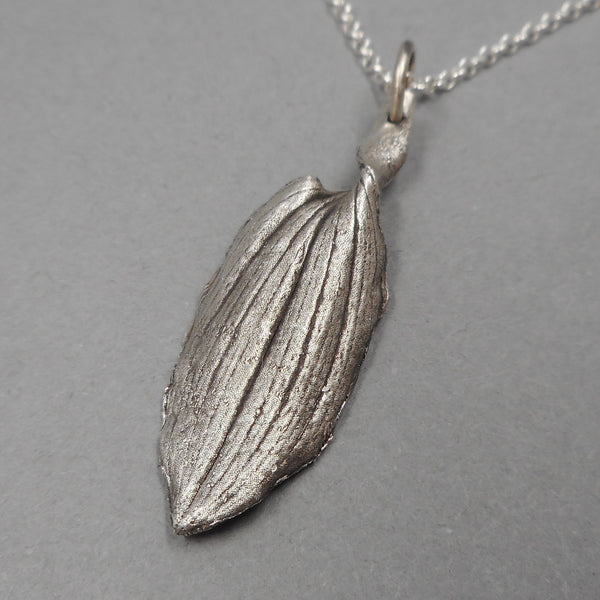 Peruvian Lily Leaf Pendant in Fine Silver