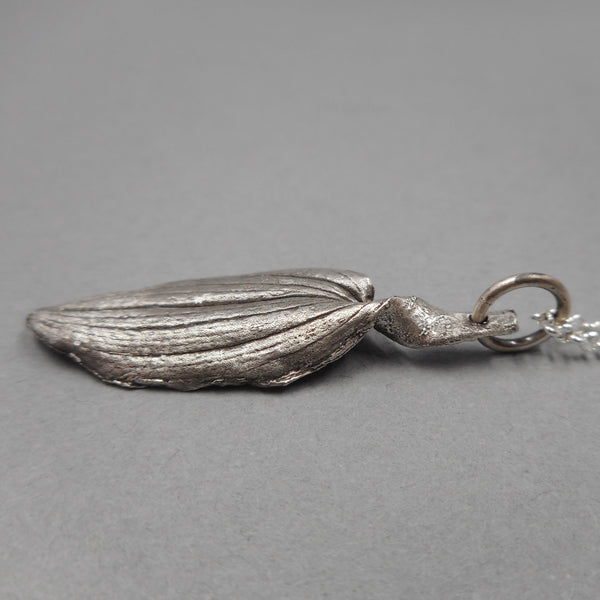 Peruvian Lily Leaf Pendant in Fine Silver