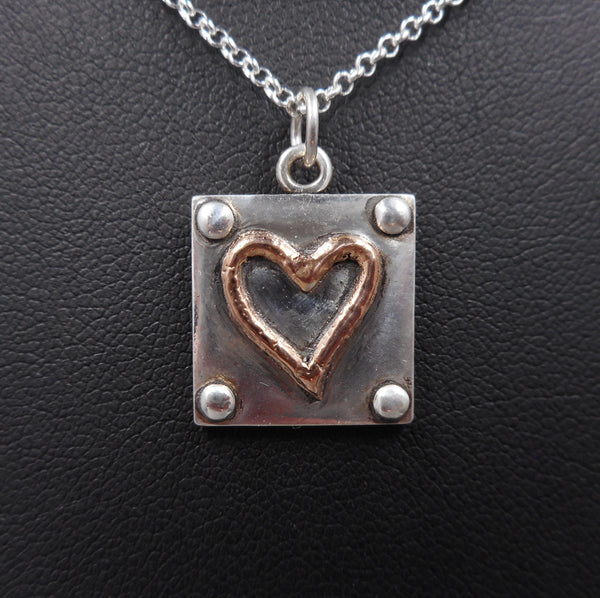 Industrial Heart Symbol Pendant in Fine Silver & 18k Rose Gold