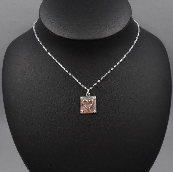 Industrial Heart Symbol Pendant in Fine Silver & 18k Rose Gold