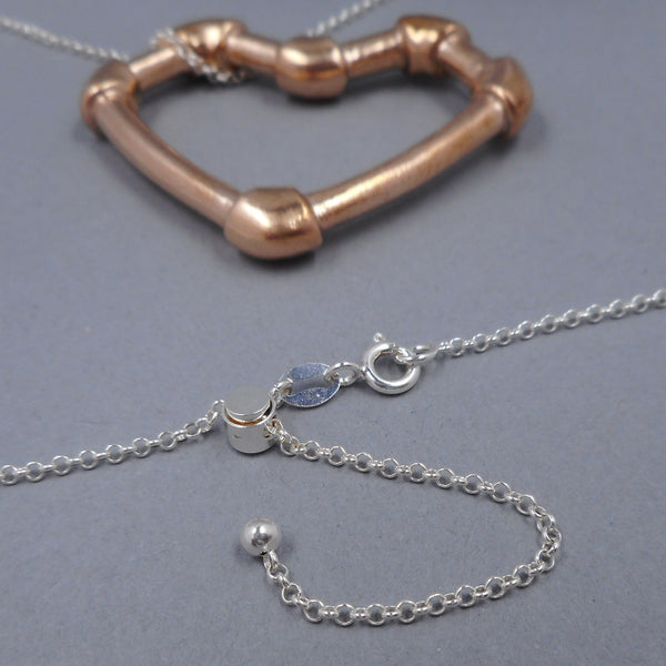 Heart pendant on fully adjustable sterling silver chain from Forged Mettle Jewelry
