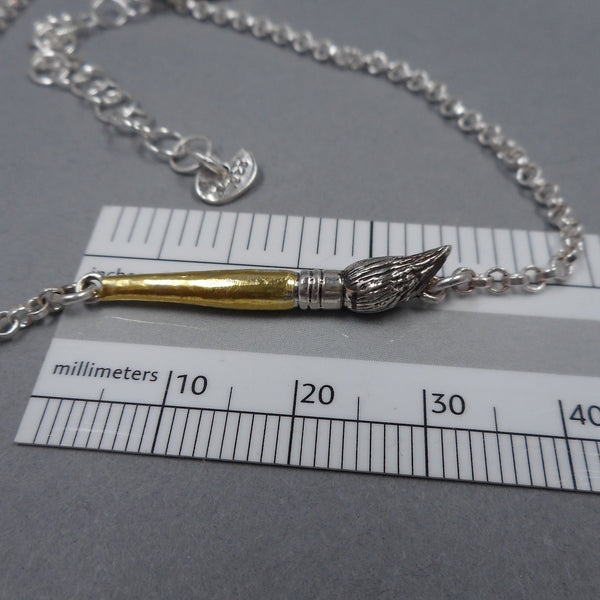 Paintbrush Necklace in Sterling Silver & 22k Gold