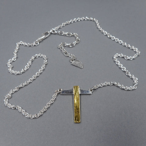 T-Square Necklace in Sterling Silver & 22k Gold from Forged Mettle Jewelry