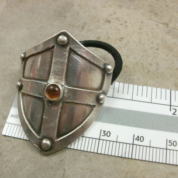 Shield with Rivets Ponytail Holder in Fine Silver - PartsbyNC Industrial Jewelry