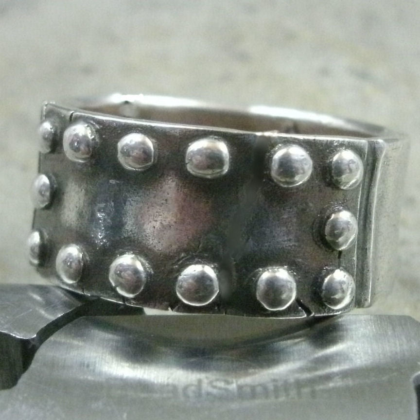 Riveted Metal Plate Ring in Fine Silver - PartsbyNC Industrial Jewelry