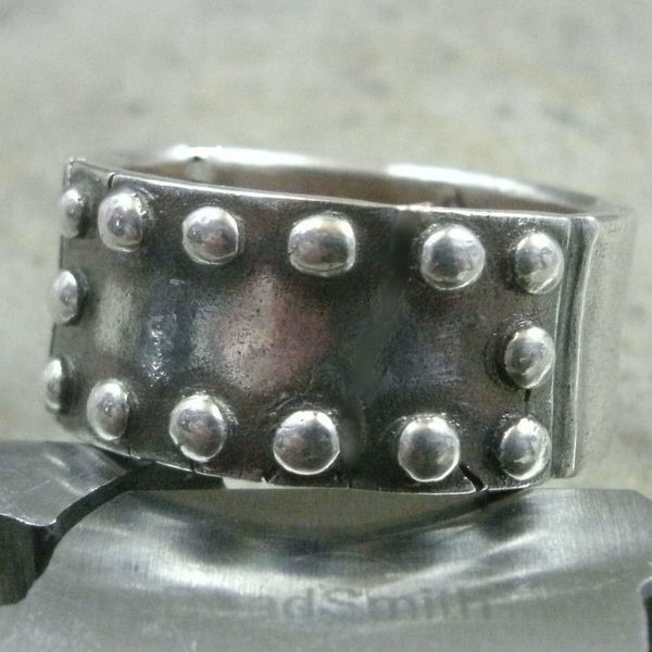 Riveted Metal Plate Ring in Fine Silver - PartsbyNC Industrial Jewelry