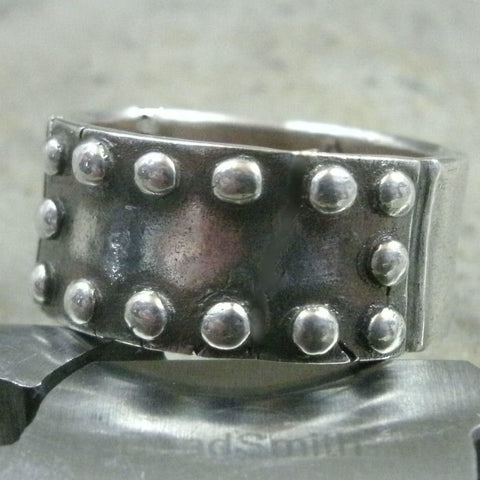 Riveted Metal Plate Ring in Fine Silver - PartsbyNC Industrial Jewelry