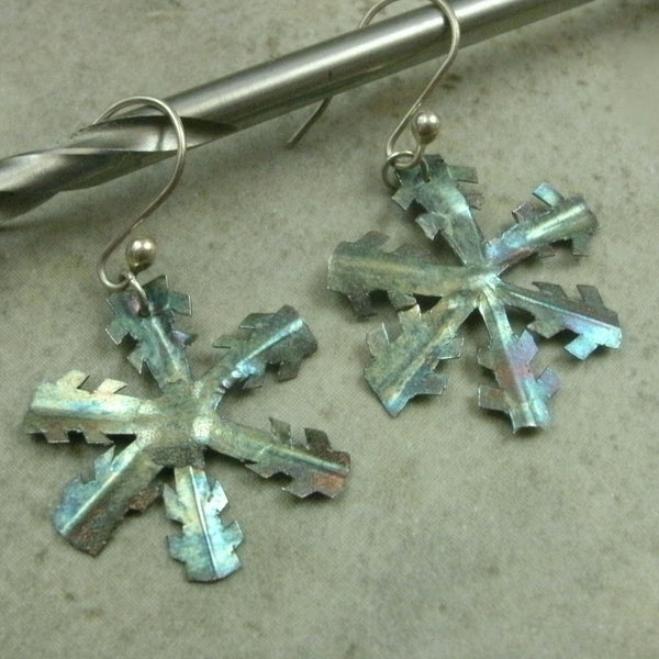 Paper Snowflake Earrings in Fine Silver - PartsbyNC Industrial Jewelry