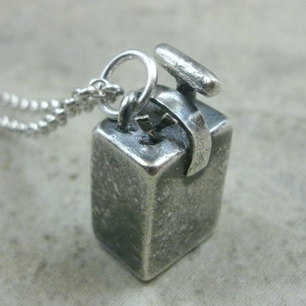 Blasting Box Pendant in Fine Silver - PartsbyNC Industrial Jewelry