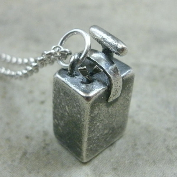 Blasting Box Pendant in Fine Silver - PartsbyNC Industrial Jewelry