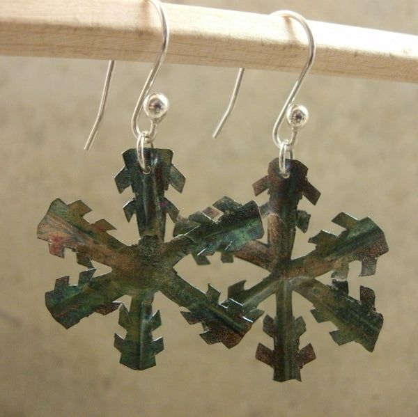 Paper Snowflake Earrings in Fine Silver - PartsbyNC Industrial Jewelry