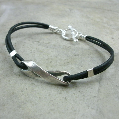 Infinity Symbol Möbius Strip Bracelet in Leather & Sterling Silver - PartsbyNC Industrial Jewelry