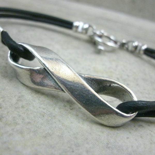 Infinity Symbol Möbius Strip Bracelet in Leather & Sterling Silver - PartsbyNC Industrial Jewelry