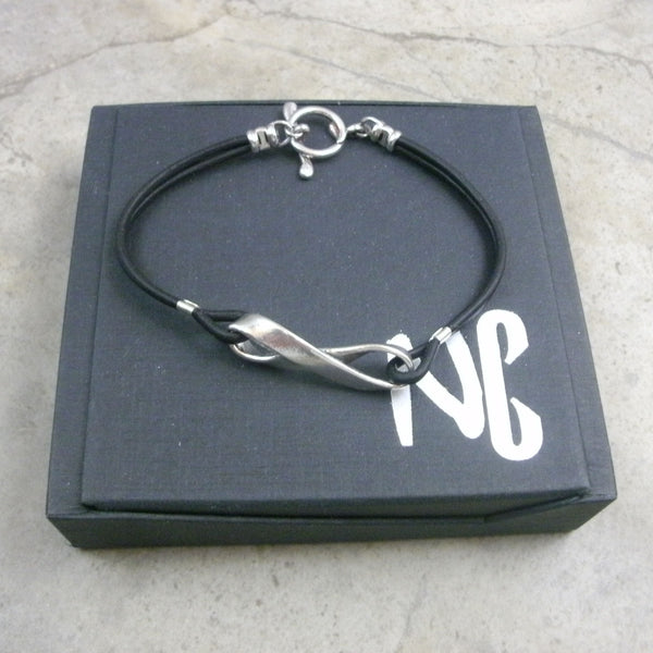Infinity Symbol Möbius Strip Bracelet in Leather & Sterling Silver - PartsbyNC Industrial Jewelry