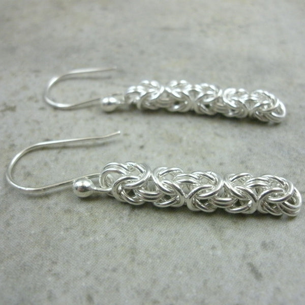 Byzantine Weave Chainmaille Earrings in Sterling Sillver - PartsbyNC Industrial Jewelry