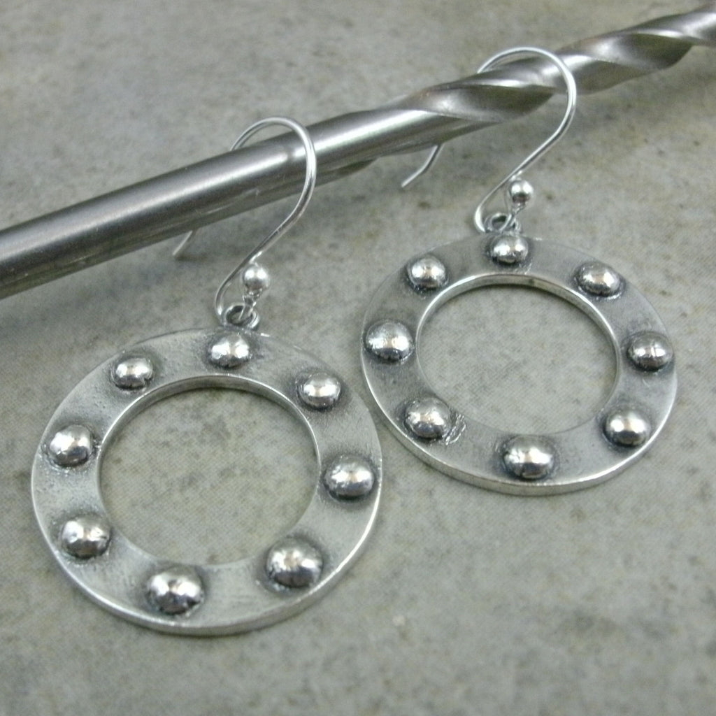 Port Hole Hoop Earrings in Fine Silver - PartsbyNC Industrial Jewelry