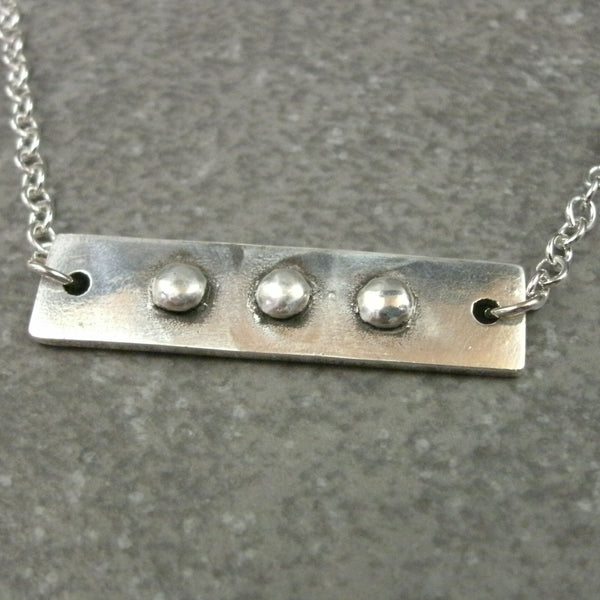 Bar with Rivets Necklace in Sterling & Fine Silver - PartsbyNC Industrial Jewelry