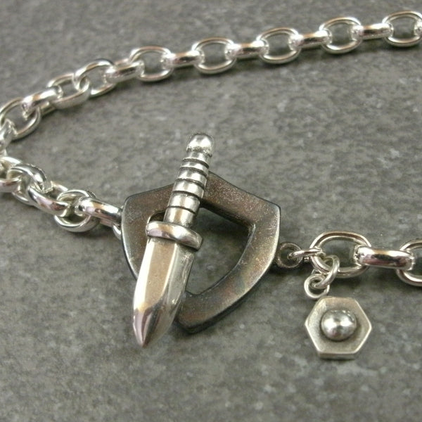 Sword and Shield Toggle Bracelet in Sterling Silver & 14k Green Gold - PartsbyNC Industrial Jewelry