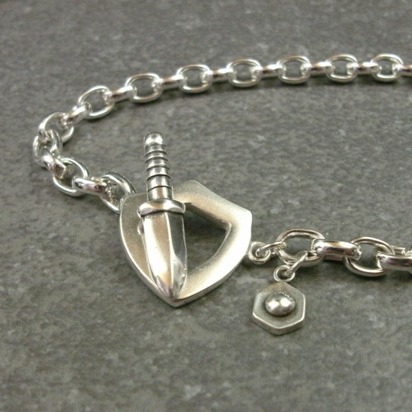 Sword and Shield Toggle Bracelet in Sterling Silver & 14k Green Gold - PartsbyNC Industrial Jewelry